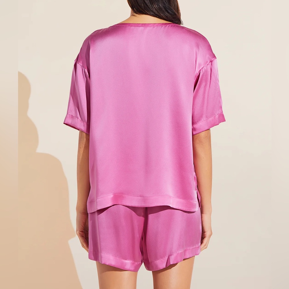 Inez Washable Silk Short Sleeve Tee & Boxer PJ Set - Picture 4 of 5